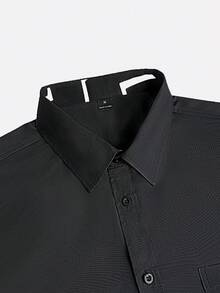 Calvornis 男士對比領長袖鈕扣襯衫，附胸前口袋，黑色，秋季，優雅，商務休閒，晚宴，標準版型輕便百搭上衣，儀式 - 黑色 - 查看 4