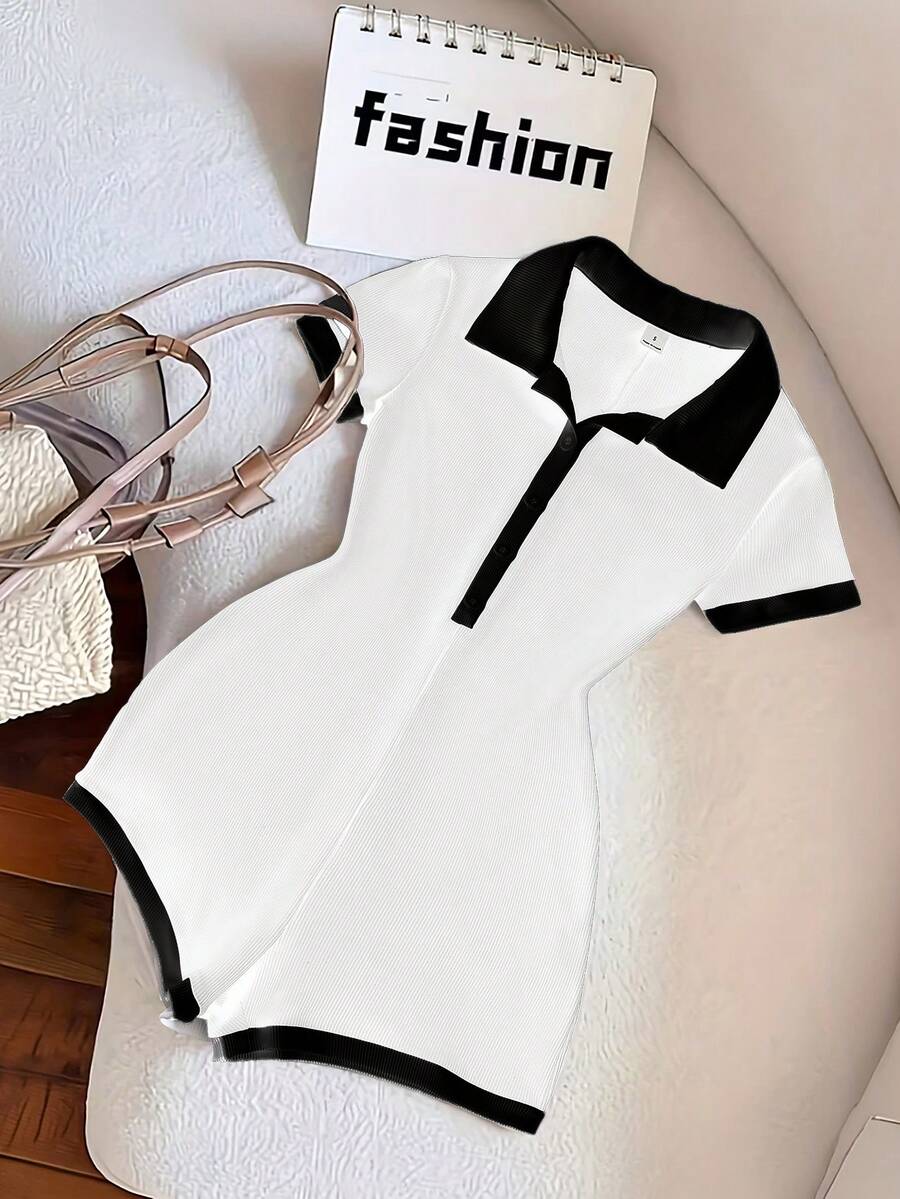 Franclia Bộ jumpsuit phối màu thời trang nữ thường ngày - trắng - Xem 1