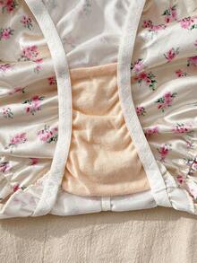 CottageSlumber Floral Heart Ditsy Floral Colorblock Floral Lace Satin Ruffle Hem Ruffle Trim Bow Countryside Romantic Open Back Women's Panties - White - View 6