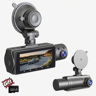 Teckwe 2 Channel Dash Cam, 1080P Front + Inside Car Camera, 110° Wide Angle Dashcam With Night Vision, Loop Recording, With 32GB Card