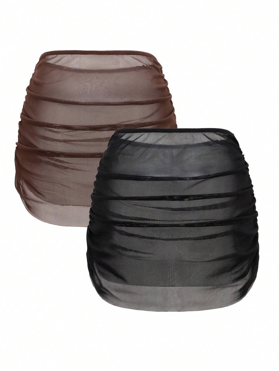 SHEIN Swim Vcay Váy mini và áo khoác ngoài lưới thoáng khí, gợi cảm, thích hợp cho kỳ nghỉ xuân/hè dành cho nữ. - màu đen - Xem 1