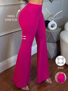SHEIN SXY Low Waist Solid Flare Leg Skinny Suit Pants Party Sexy Elegant Date Night Party In Fall/Winter - Hot Pink - View 6