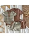 Loomiva 4pcs/Set Newborn Baby Boy/Girl Summer Cute Striped Knit Romper & Shorts 4-Piece Set, Casual & Comfortable