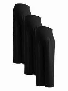 Modmama 3 piezas Conjunto de pantalones casuales de unicolor para maternidad - Negro - Ver 14