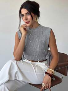 Women Sweater Vests - Light Grey - View 3