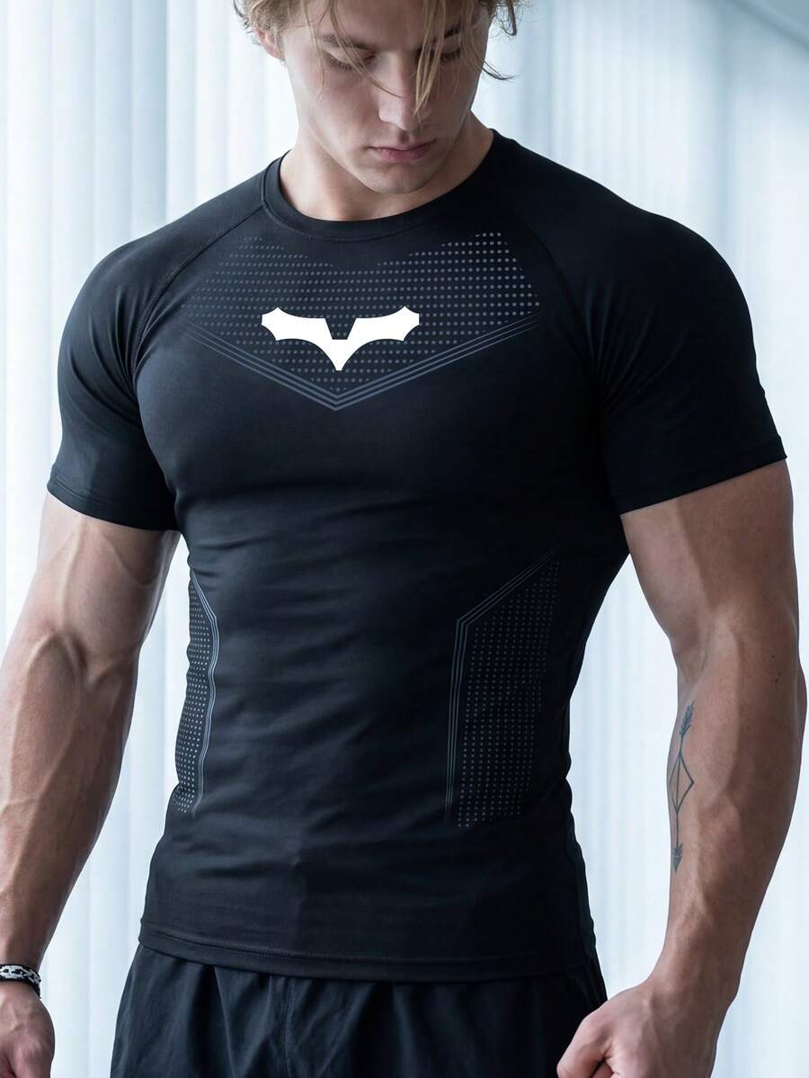 GymBeat Men's Breathable Four-Needle Six-Thread Raglan Sleeve Fitness Sports T-Shirt, Gym - Black - View 1