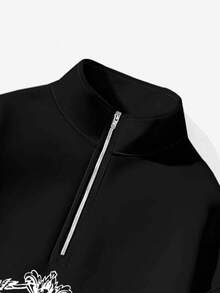 Attitoon Sudadera holgada con cuello alto y media cremallera, de mujer, con estampado floral y tejido ligero - Negro - Ver 5