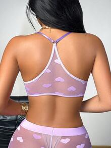 薄纱紫色蕾丝内衣，性感花卉蕾丝薄款单件装 - 紫色 - 查看 2