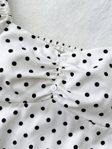 SHEIN Tween Girls' Casual Minimalist Comfortable Polka Dot Back Strap Blouse - White - View 5