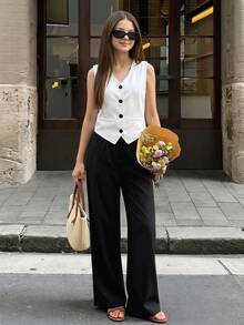 SHEIN 2pcs Vintage American Style Leopard Print Girls Basic Short Sleeve Top And Pants Set - Black and White - View 1