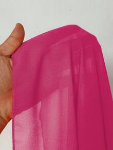Plus Size Elegant Chiffon V-Neck Ruffle Sleeve Blouse, Loose Fit Pleated Slimming Flowy Casual Summer Top, Orange - Hot Pink - View 6