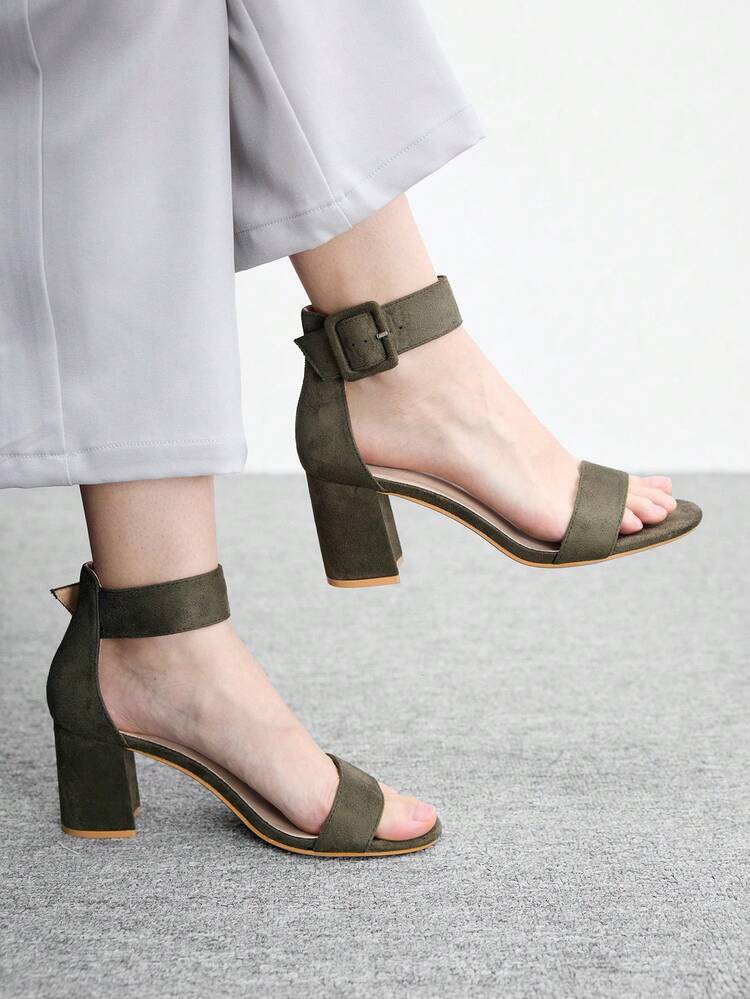 CUCCOO BIZCHIC Woman Shoes Faux Suede Chunky Heeled Ankle Strap Sandals For Summer Graduation Heels Prom Heels Vacation Shoes Summer Back To School Shoes College Student Shoes Elegant Basics Business Casual Business Chic Spring Shoes Spring Break Easter For Christmas Spring Shoes