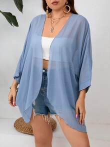 SHEIN Clasi Áo khoác tay cánh dơi màu trơn dáng rộng, cỡ lớn, phong cách thường ngày - Màu xanh lam - Xem 6