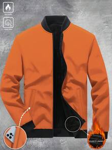 Manfinity Homme Jaket Pria Kasual Sehari-hari dengan Lapisan Termal dan Resleting - Jeruk - View 5