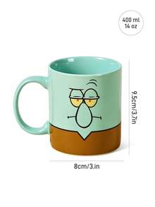 SpongeBob SquarePants | SHEIN 1个10.14盎司/300毫升卡通图案印花陶瓷马克杯，微波炉适用，洗碗机适用，适合盛装水、牛奶、果汁、咖啡、茶，章鱼哥图案 - 青碧色 - 查看 8