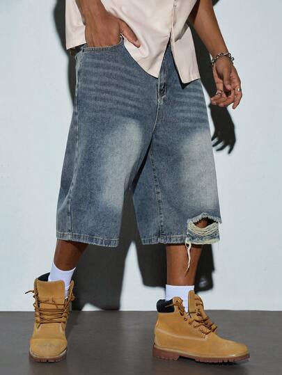 Modcrash Quần short denim nam 100% cotton, kiểu rách gấu, màu trơn, quà tặng cho chồng/bạn trai, thích hợp cho đi chơi, mặc thường ngày, đi làm, đi học.