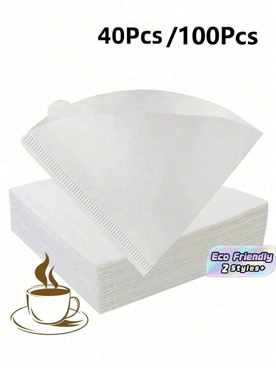 40pcs/100pcs V01 Coffee Filter, V-Shaped Coffee Filter Paper, Unbleached Natural Paper Filter, Disposable Coffee Tea Filters For Pour Over And Drip Coffee Maker - White - View 1