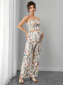 Momance Bộ đồ bầu in hoa gồm áo hai dây và quần, kiểu dáng thanh lịch, 2 món. - Nhiều màu - Xem 4