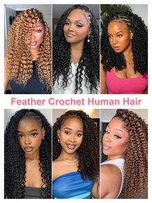 Boho Braids Miracle Knots 100% Remy 真人发钩编发，羽毛线钩编发辫，沙龙级丝滑无缝隐形纯色 2# 深棕色巧克力色羽毛钩编真人发辫，适合发量较少的女性，微预环深波浪处女发接发 - S2# - 查看 8