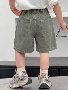DAZY Quần short denim cho bé trai, cạp chun, có túi, kiểu dáng thường ngày, đa năng. - xanh quân đội - Xem 6
