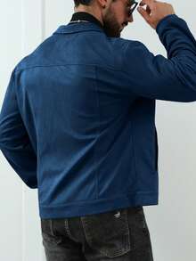 Manfinity Homme Men's Fashionable Versatile Button-Up Long Sleeve Casual Jacket - Royal Blue - View 2