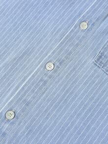 Manfinity Denimwave Áo sơ mi denim ngắn tay màu xanh dương kẻ sọc thêu, phong cách đường phố thường ngày dành cho nam giới. - Rửa nhẹ - Xem 4
