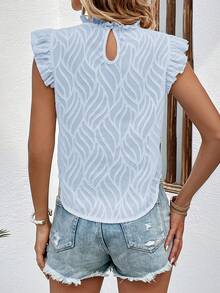 SHEIN Clasi Damblus med texturerad volangkant och utsvängda ärmar för semestern - Babyblå - Visa 2