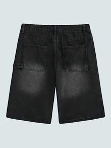 MODCRASH Men's Loose Wide Leg Casual Denim Bermuda Shorts Jorts Spring To Summer , Retro American, Unisex, Relaxed Fit Summer Outfits – Suitable For Everyday Wear And Summer Holiday Outfits. - Black - View 2