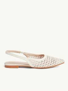 CUCCOO CHICEST Sandal Wanita Ujung Lancip, Terbuat dari Tenun Asli, Sambungan, Cocok untuk Perjalanan Sehari-hari, Kasual, Serbaguna, Modis, Sepatu Musim Panas Datar - Krem - View 3