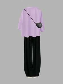 Sweetra Plus Size 3 Pieces Set: Camisole, Wide Leg Pants, Colorblock White Shirt, Casual Loungewear For Autumn/Winter - Multicolor - View 2