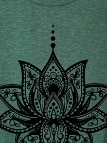 EMERY ROSE Camiseta ajustada de manga corta con cuello redondo y gráfico minimalista de loto, adecuada para el verano, tallas grandes para mujeres - Verde - Ver 6