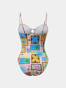Swim Oasis Nuevo conjunto de 2 piezas de vestido con estampado de graffiti colorido, corte halter, encaje calado y tirantes desmontables para primavera/verano 2026. Elegante, sexy y casual con estilo Y2K para la playa, fiestas, festivales de música, citas y salir de fiesta. - Multicolor - Ver 9