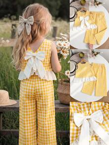 Emery Rose Kids Emery Rose Kids 2件套少女格子圆领休闲背心和裤子套装 - 黃色 - 查看 12
