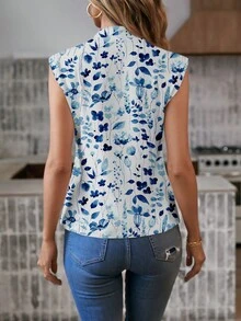 Easowa Women's Printed Cap Sleeve Casual Tank Top, Suitable For Summer,Summer Top - Blue - View 2