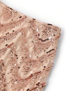 SHEIN Ellevyn Women's Sequin Patchwork Casual Versatile Date Night Mini Skirt - Gold - View 4