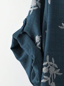 SHEIN Franclia Đầm nữ cỡ lớn kiểu Pháp thanh lịch, cổ chữ V, thêu hoa. - Màu xanh hải quân - Xem 6