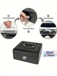 Home Money With Lock - Medium Steel Cash Box Includes Money Tray, Secure Storage For Bills, Coins & Valuables - Black - View 1