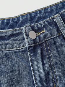 ROMWE Street Life Shorts vaqueros de mujer, estilo Y2K, azul retro, ajuste sexy y delgado, shorts vaqueros desgastados con bordado de estrella de cinco puntas y dobladillo crudo - Azul - Ver 4