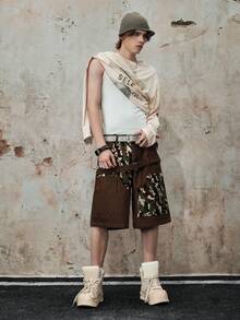 Street Life Quần short denim nam dáng rộng, thêu họa tiết rằn ri. - màu nâu - Xem 7