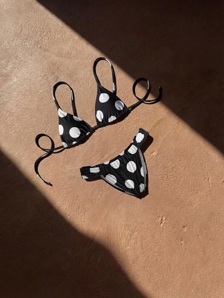Women's Sexy Polka Dot Print Halter Neck Bikini Set