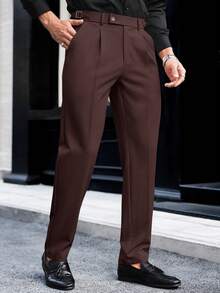 Manfinity Mode Men's Casual Business Commute Slant Pocket Folding Pleated Long Pants - Burgundy - View 4