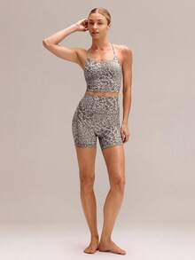 FeatherFit™ Crisscross Back Loneline Sports Bra Tank Top Light Support Low Impact Yoga Daily - Grey - View 5