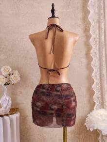 Bellisia Bộ đồ bơi liền thân + chân váy đi biển 2 mảnh bán chạy nhất năm 2026 dành cho nữ, kiểu dáng gợi cảm, trưởng thành, cổ điển, lãng mạn, thanh lịch, cổ chữ V sâu, dây rút eo, nâng đỡ vòng một, họa tiết nhuộm ngẫu nhiên, phong cách Bohemian, câu lạc bộ bãi biển. - Nhiều màu - Xem 2