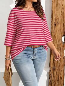 EMERY ROSE Plus Size Women's Casual Minimalist Ditsy Floral Drop Shoulder T-Shirt, Suitable For Summer - Multicolor - View 5
