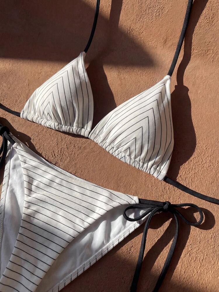 Women's Striped Halter Sexy Bikini Swimsuit Set For Beach Vacation