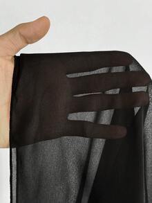 Maweii Camicetta elegante in chiffon nero trasparente da donna taglie forti, con spalle scoperte e maniche asimmetriche, indossabile in più modi con parte anteriore corta e posteriore lunga, camicia in chiffon nero, outfit casual estivo taglie forti, adatta per spiaggia, festival musicali, appuntamenti serali, nuova camicia lunga taglie forti - nero - Visualizzare 8