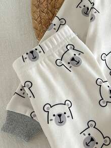 Loomiva 男婴卡通动物印花针织柔软圆领长袖上衣和松紧腰长裤两件套贴身睡衣套装 - 灰色 - 查看 4