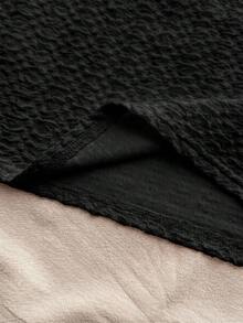 SHEIN 少女休闲度假黑色纹理针织扭结前襟金属海星装饰修身迷你连衣裙，海滩度假夏季服装 - 黑色 - 查看 6