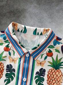 GENTILAND Áo sơ mi nam dáng casual in hình quả dứa, cài một hàng khuy, thích hợp cho kỳ nghỉ. - Nhiều màu - Xem 4