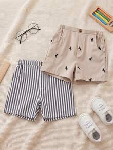 Cozy Pixies 2pcs Baby Boy Mustang Pattern Elastic Waist Casual Shorts Set, Versatile & Comfortable,Kids - Multicolor - View 8